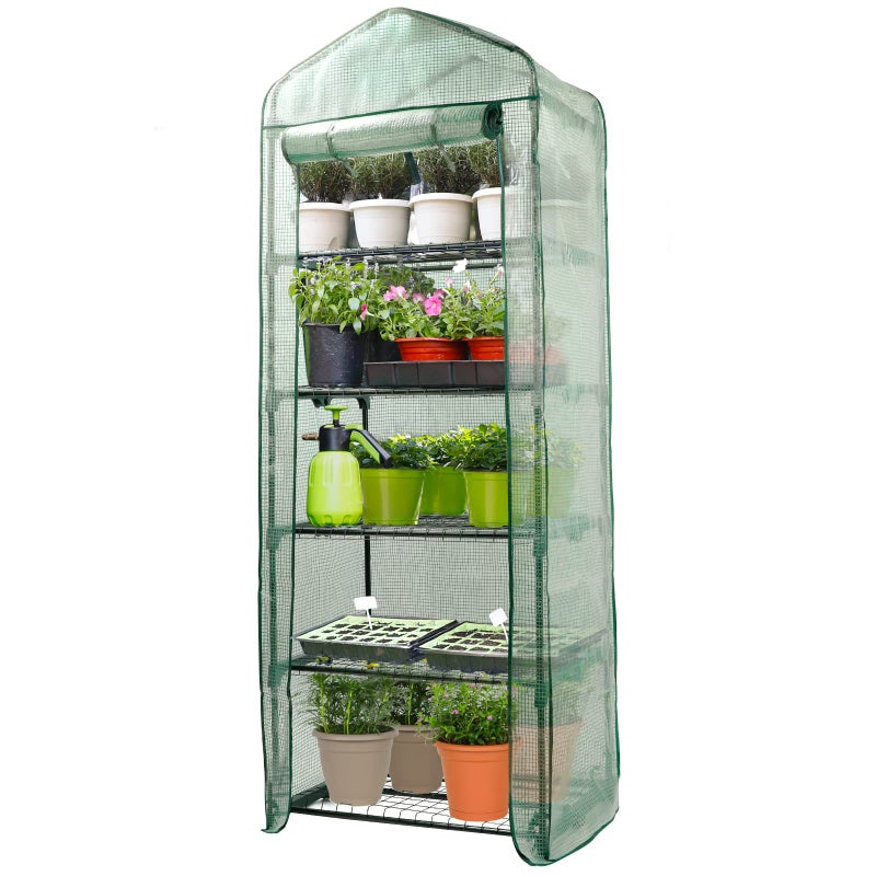 Worth Garden 5 Tier Mini Greenhouse - 75'' H x 27'' L x 19'' W - Sturdy Portable Gardening Shelves with Durable PE Cover w/ Roll-Up Zipper Door- Small Green House Indoor & Outdoor for Plants Flowers - Image 1