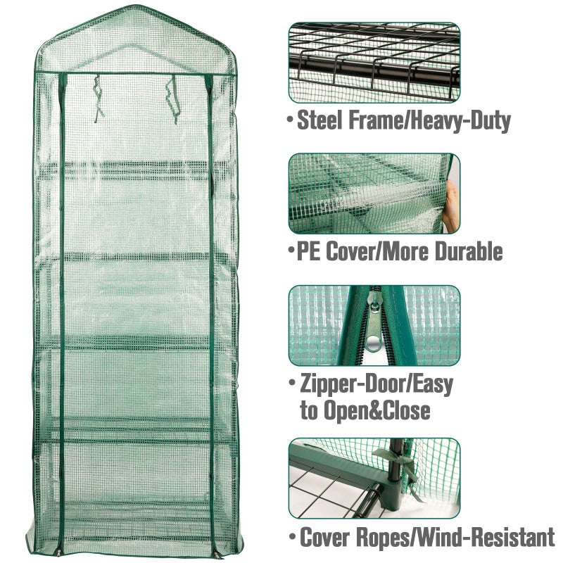 Worth Garden 5 Tier Mini Greenhouse - 75'' H x 27'' L x 19'' W - Sturdy Portable Gardening Shelves with Durable PE Cover w/ Roll-Up Zipper Door- Small Green House Indoor & Outdoor for Plants Flowers - Image 2