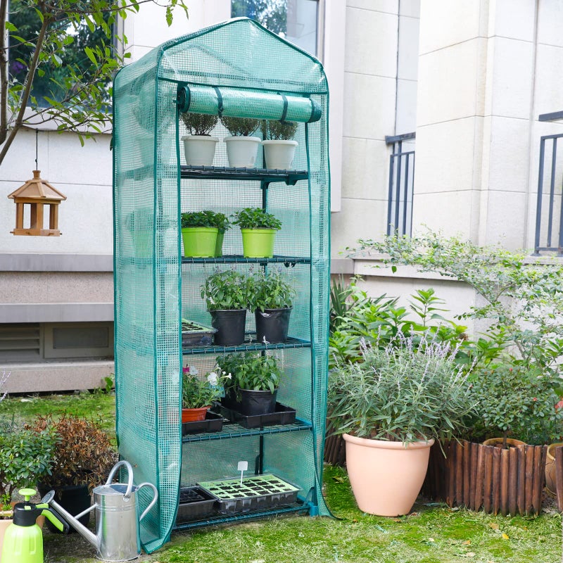 Worth Garden 5 Tier Mini Greenhouse - 75'' H x 27'' L x 19'' W - Sturdy Portable Gardening Shelves with Durable PE Cover w/ Roll-Up Zipper Door- Small Green House Indoor & Outdoor for Plants Flowers - Image 4