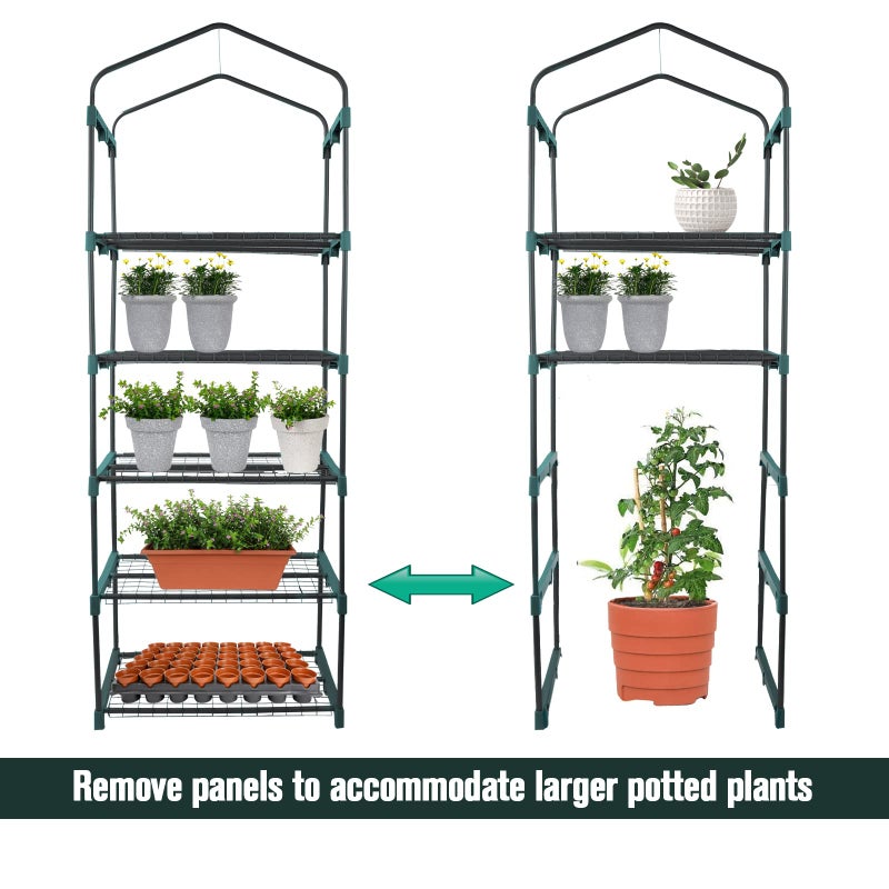 Worth Garden 5 Tier Mini Greenhouse - 75'' H x 27'' L x 19'' W - Sturdy Portable Gardening Shelves with Durable PE Cover w/ Roll-Up Zipper Door- Small Green House Indoor & Outdoor for Plants Flowers - Image 3