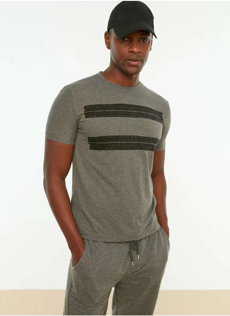 trendyol Chest Stripe Crew Neck T-Shirt