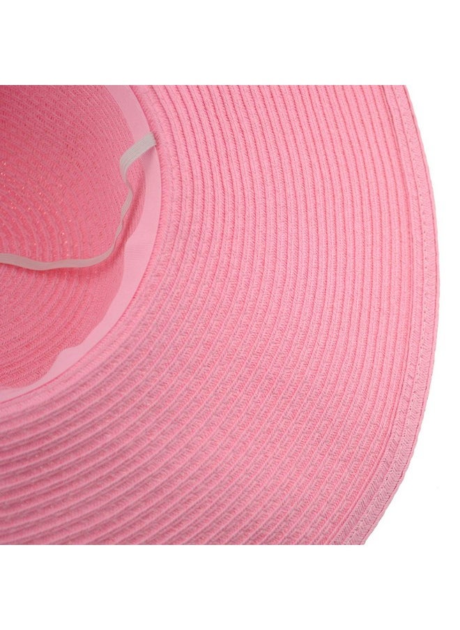 Wowlife - Wide Brim Rollup Big Beautiful Solid Color Floppy Hat (Pink) - Image 1