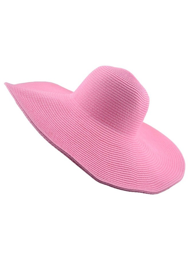 Wowlife - Wide Brim Rollup Big Beautiful Solid Color Floppy Hat (Pink) - Image 1
