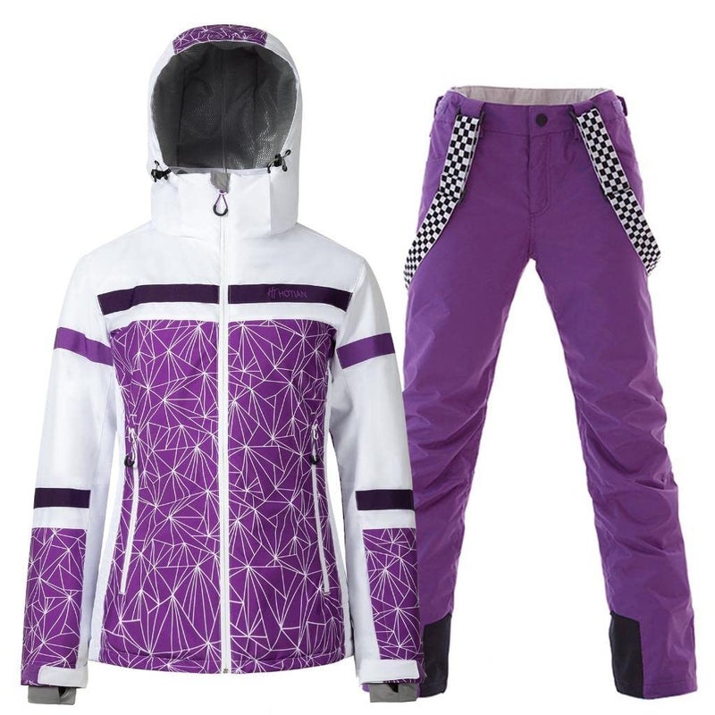 GS SNOWING Womens Ski Jackets and Pants Set Windproof Waterproof Insulated Snowsuit Winter Warm Snowboarding Snow Coat 002PurplePurple L