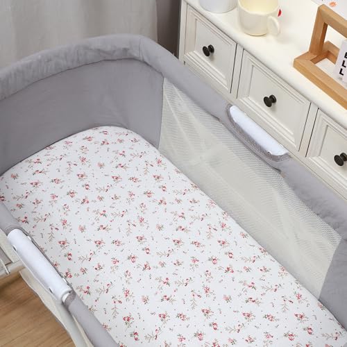 Onacosht Muslin Bassinet Sheets 3 Pack, 100% Cotton Baby Fitted Sheet 33" X 17" for Rectangle, Round, Oval, Hourglass Mattress, Pink and Floral - Image 5