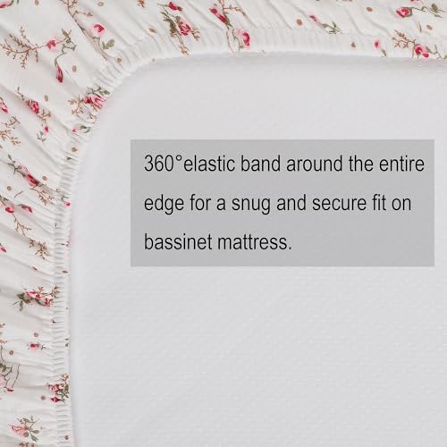 Onacosht Muslin Bassinet Sheets 3 Pack, 100% Cotton Baby Fitted Sheet 33" X 17" for Rectangle, Round, Oval, Hourglass Mattress, Pink and Floral - Image 4