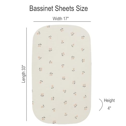Onacosht Muslin Bassinet Sheets 3 Pack, 100% Cotton Baby Fitted Sheet 33" X 17" for Rectangle, Round, Oval, Hourglass Mattress, Pink and Floral - Image 3