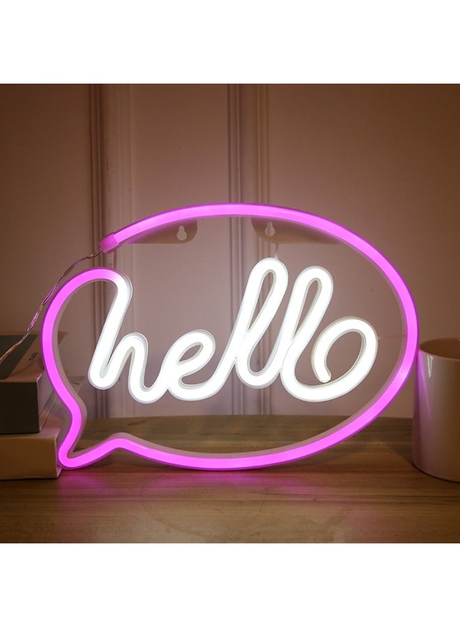 إشارة نيون على شكل فقاعة كلام 'HELLO' بإضاءة LED - ديكور غرفة وردي وأبيض للحفلات والهدايا - Image 1