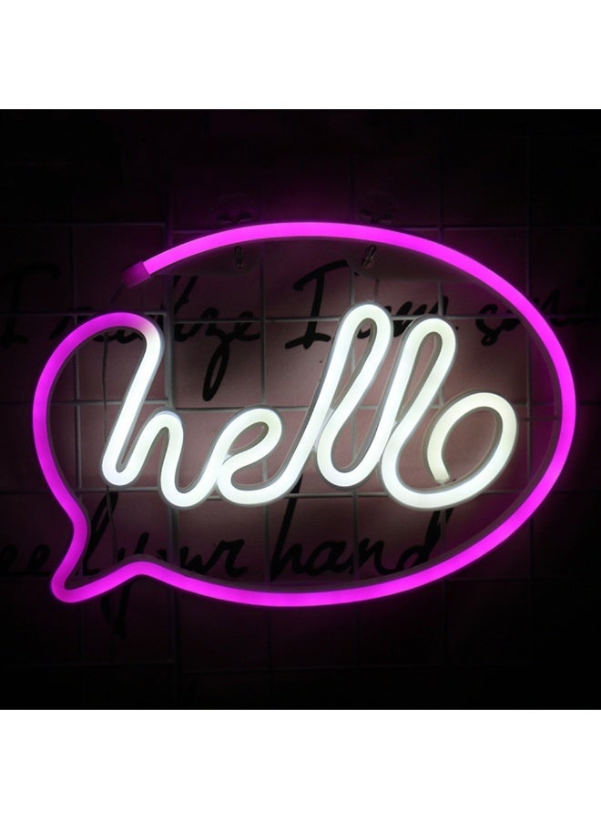 إشارة نيون على شكل فقاعة كلام 'HELLO' بإضاءة LED - ديكور غرفة وردي وأبيض للحفلات والهدايا - Image 2