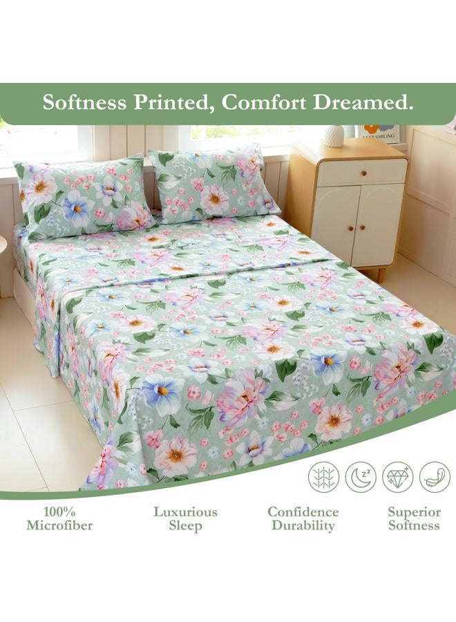MICORAL Boho Floral Queen Sheet Set, 4-Piece Printed Botanical Bed Sheets, 16" Deep Pocket, Ultra Soft & Cooling Sheet, Oeko-TEX Certified, Green Floral - Image 4