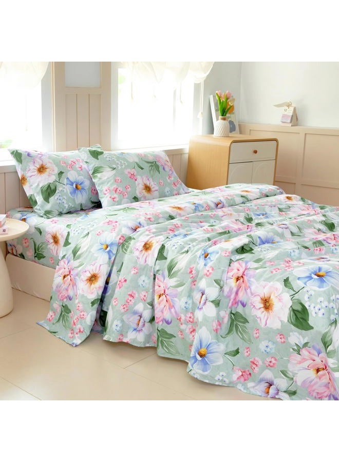 MICORAL Boho Floral Queen Sheet Set, 4-Piece Printed Botanical Bed Sheets, 16" Deep Pocket, Ultra Soft & Cooling Sheet, Oeko-TEX Certified, Green Floral - Image 2