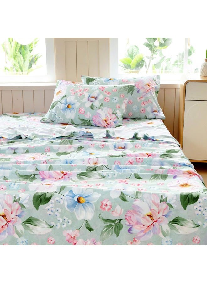 MICORAL Boho Floral Queen Sheet Set, 4-Piece Printed Botanical Bed Sheets, 16" Deep Pocket, Ultra Soft & Cooling Sheet, Oeko-TEX Certified, Green Floral - Image 1