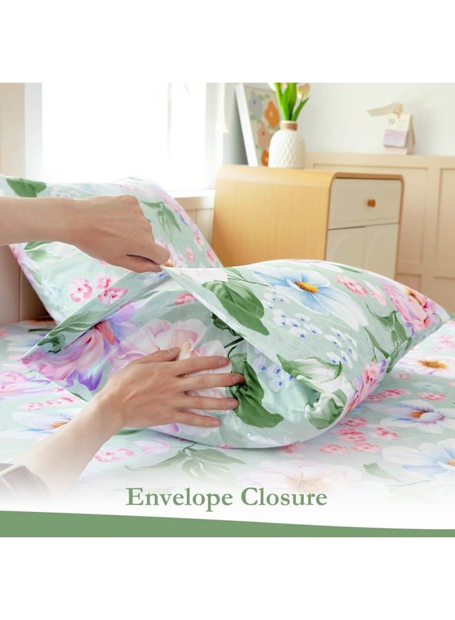 MICORAL Boho Floral Queen Sheet Set, 4-Piece Printed Botanical Bed Sheets, 16" Deep Pocket, Ultra Soft & Cooling Sheet, Oeko-TEX Certified, Green Floral - Image 5