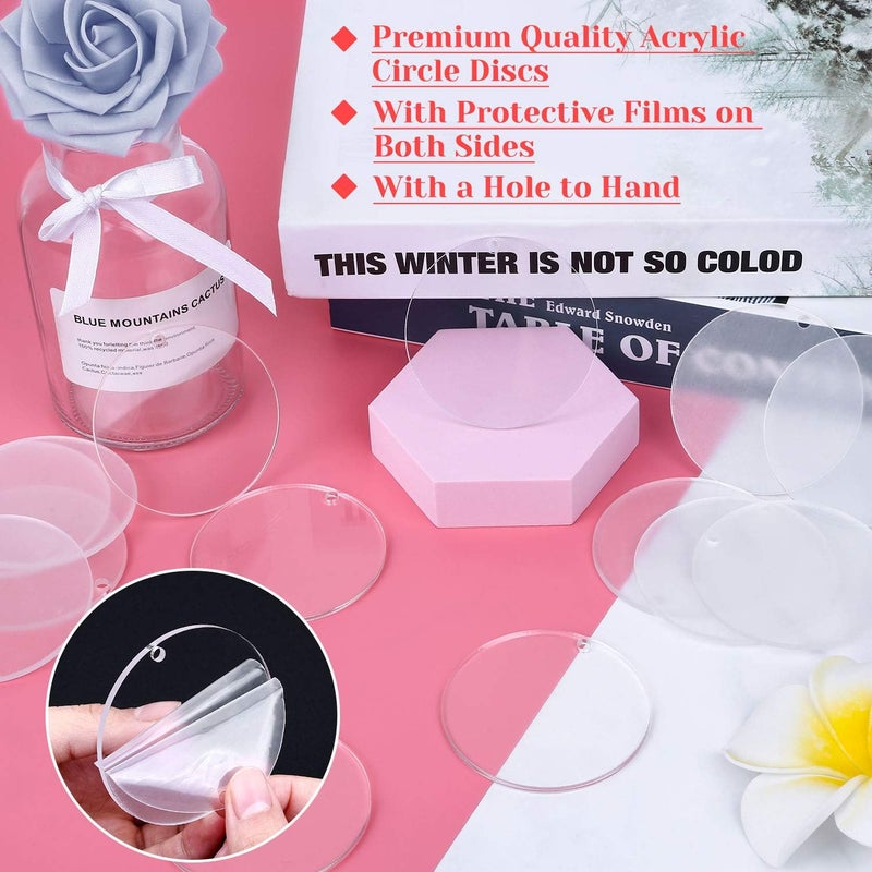 Audab Acrylic Keychain Blanks - 30 Pcs, 2.5 Inch, Clear, Round with Hole for Engraving, DIY Projects, Art Crafts - Image 2