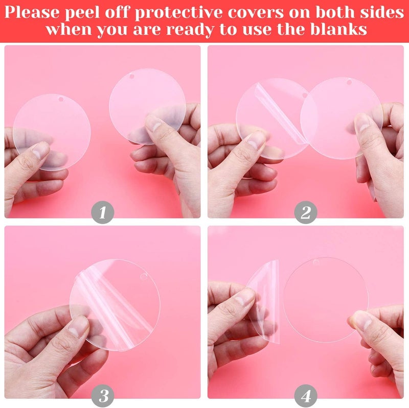 Audab Acrylic Keychain Blanks - 30 Pcs, 2.5 Inch, Clear, Round with Hole for Engraving, DIY Projects, Art Crafts - Image 3