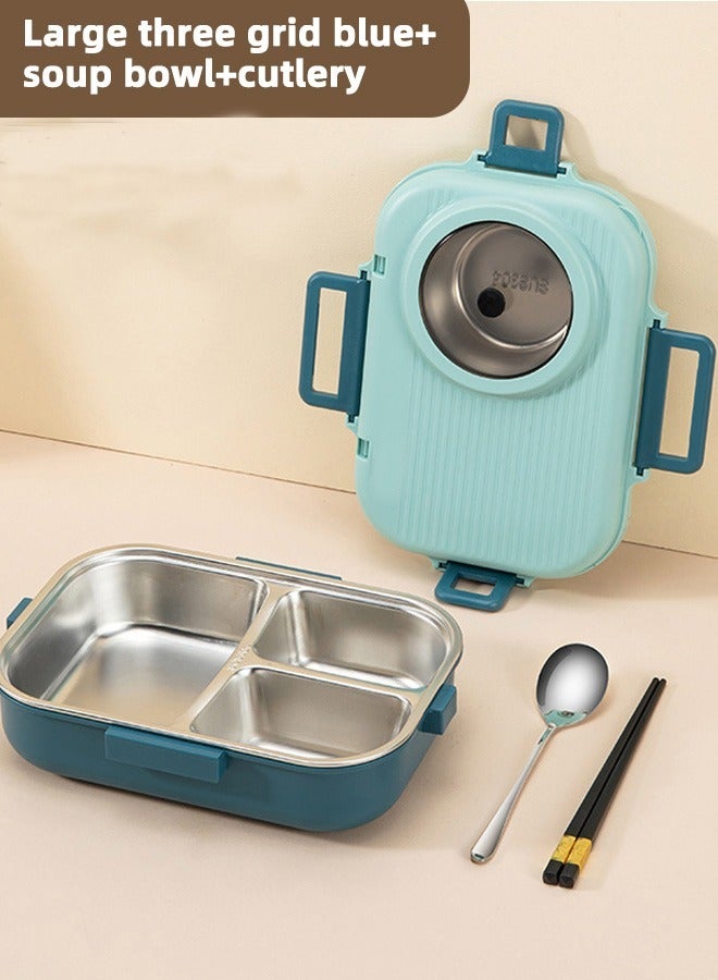 HOMESTAR 304 Stainless Steel Lunch Box Bento Box with Soup Bowl and 3 Compartments Blue  - Image 1