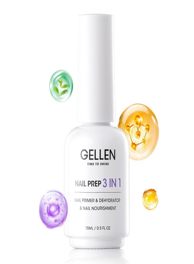 GELLEN Nail Primer and Dehydrator, 3-in-1 Acid-free Nourishing Nail Prep for Gel & Acrylic Nails, Gentle with Squalane VE Promote Health, 15ML 3s Air Dry Dehydrate Long-lasting Nails Art Supplies - Image 1