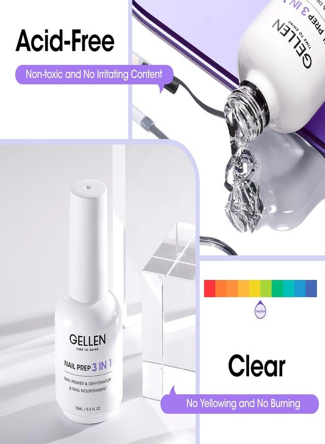 GELLEN Nail Primer and Dehydrator, 3-in-1 Acid-free Nourishing Nail Prep for Gel & Acrylic Nails, Gentle with Squalane VE Promote Health, 15ML 3s Air Dry Dehydrate Long-lasting Nails Art Supplies - Image 5
