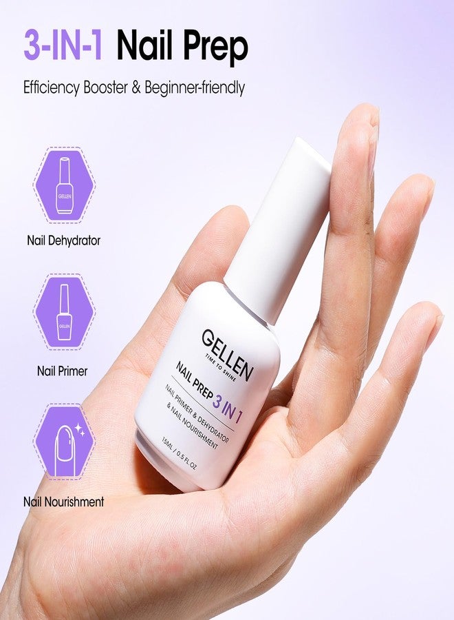 GELLEN Nail Primer and Dehydrator, 3-in-1 Acid-free Nourishing Nail Prep for Gel & Acrylic Nails, Gentle with Squalane VE Promote Health, 15ML 3s Air Dry Dehydrate Long-lasting Nails Art Supplies - Image 2