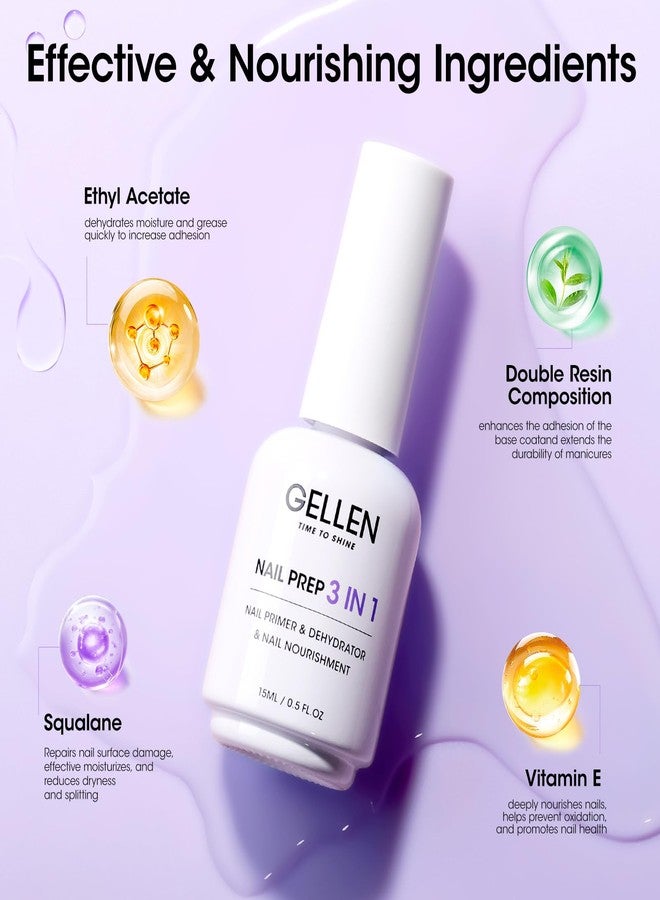 GELLEN Nail Primer and Dehydrator, 3-in-1 Acid-free Nourishing Nail Prep for Gel & Acrylic Nails, Gentle with Squalane VE Promote Health, 15ML 3s Air Dry Dehydrate Long-lasting Nails Art Supplies - Image 3