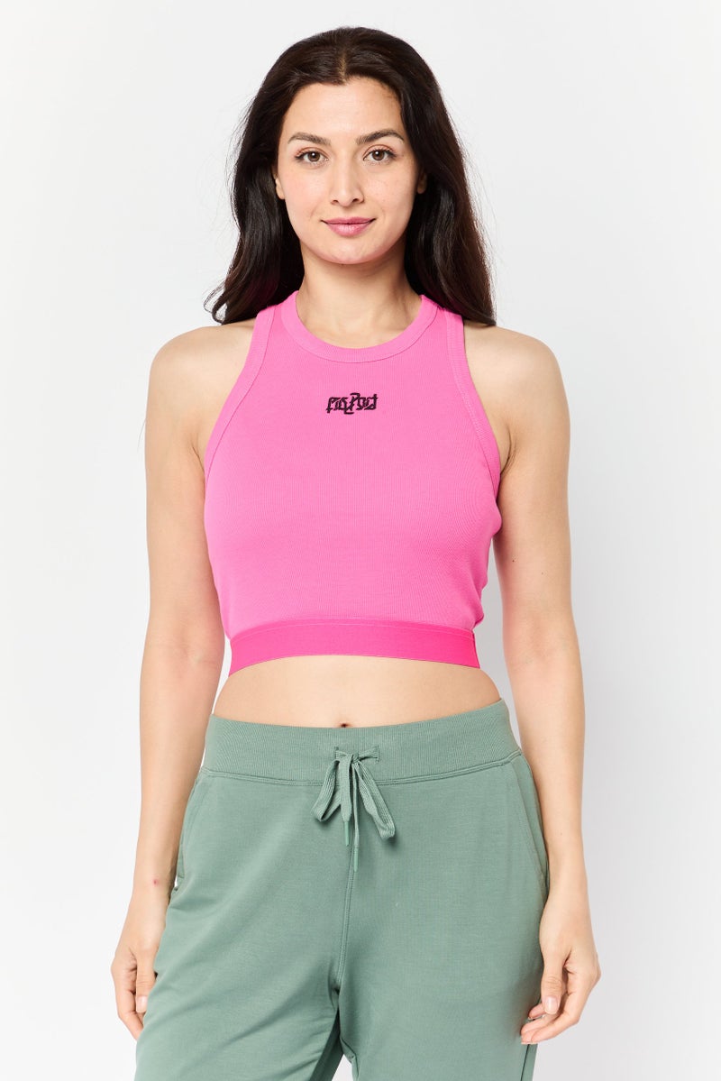 ESPRIT Women 2 In 1 Crew Neck Graphic Print Crop Top Set, Black/Pink - Image 2