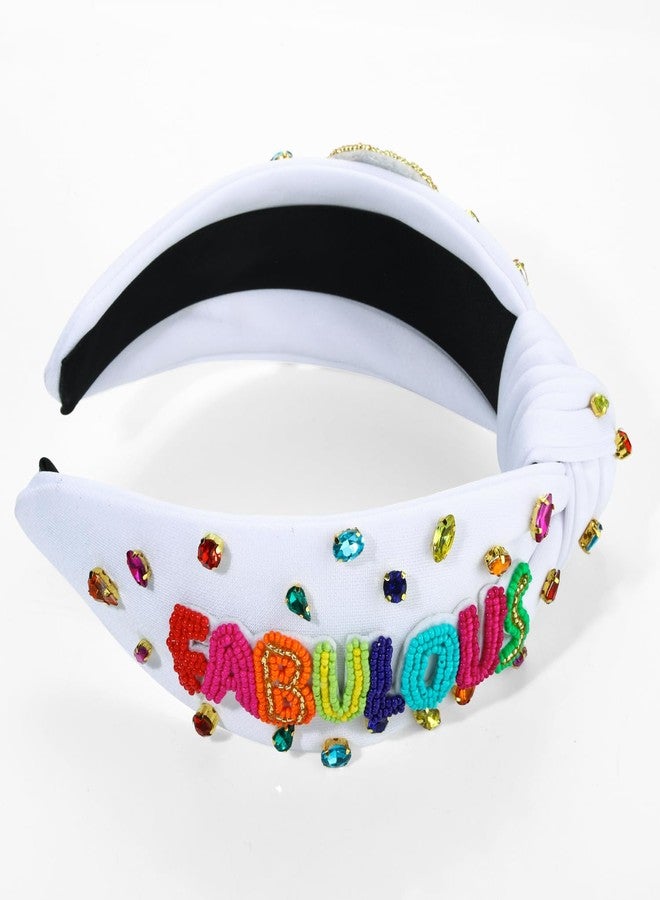 boderier FABULOUS 40 Birthday Headband for Women, White Wide Knotted Headband with Crystal Embellished 40th Birthday Decorations, Birthday Gifts for Women - Image 4