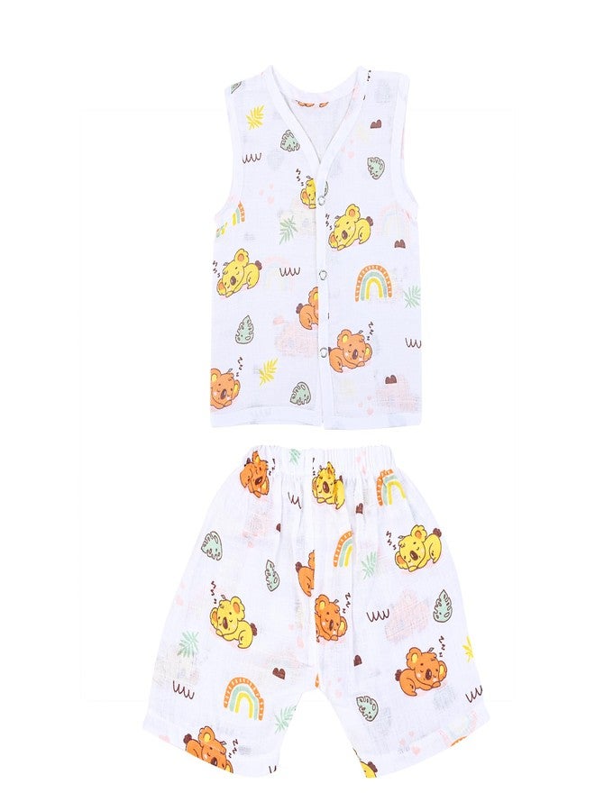MumsLap Organic Cotton Muslin Koala Jabla & Short Set For Newborn Baby Boys & Girls | Summerwear Jabala | Sleeveless Vest | Casual Clothing 3-6 Months - Image 1