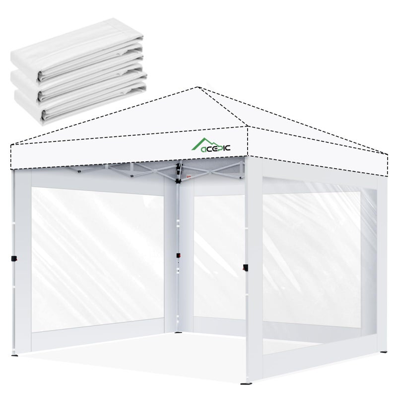 Acepic Clear Canopy Sidewalls for 10x10 Pop Up Tent, Transparent Window Curtain Cloth, 8 Mil PVC Enclosure Fabric with Zipper, White (3Pack Sidewalls Only, Not Included Frame&Top) - Image 1