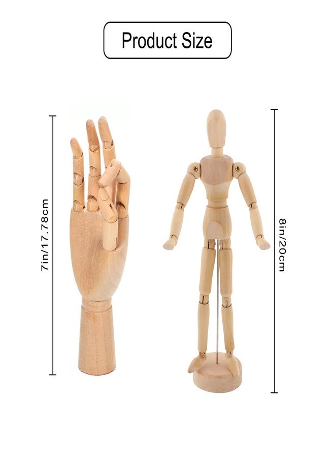 Haniforever 2 Pack 8" Poseable Drawing Mannequin,7" Little Hand Model,Artists Wooden Drawing Figure Animation Dolls Figure Supplies Stop Motion Art Manikin Drawing Tools for Decor,Painting,Sketching,Gifts - Image 2