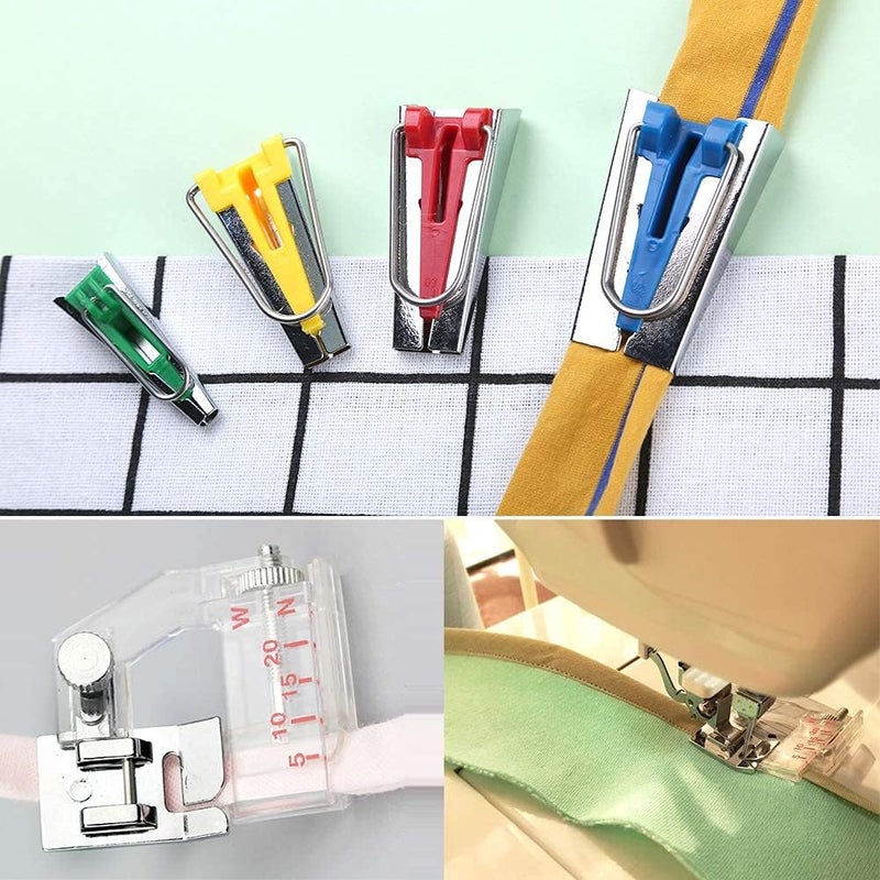 LUNARM Bias Tape Maker Kit, Bias Tape Tool with Instruction, 4 Sizes Bias Maker with 60 Pcs Sewing Clips, 50 Pcs Ball Point Pins, Awl, Sewing Machine Presser Foot for Fabric Sewing and Quilting - Image 5