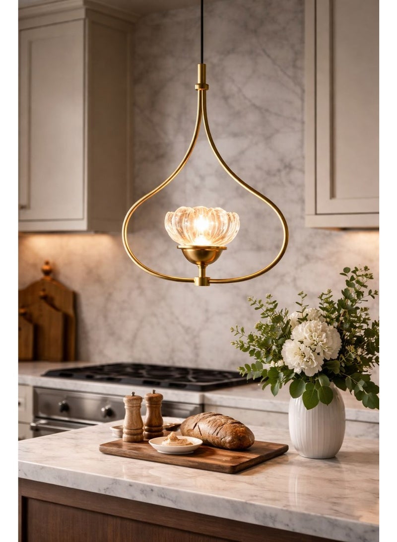 Luxury LED Pendant Light with Three Illuminations in Curved Golden Design, Measuring 32 cm Height and 30 cm Width for Dining Spaces - Image 2