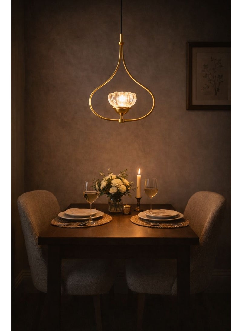 Luxury LED Pendant Light with Three Illuminations in Curved Golden Design, Measuring 32 cm Height and 30 cm Width for Dining Spaces - Image 4