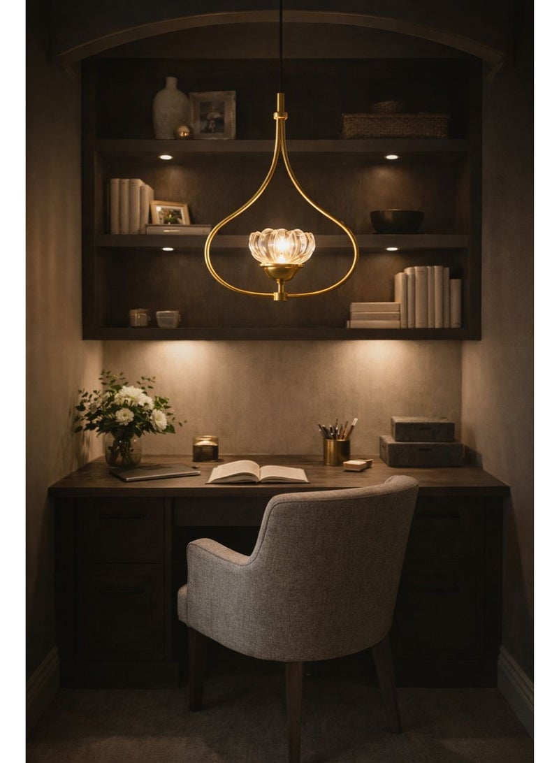 Luxury LED Pendant Light with Three Illuminations in Curved Golden Design, Measuring 32 cm Height and 30 cm Width for Dining Spaces - Image 3