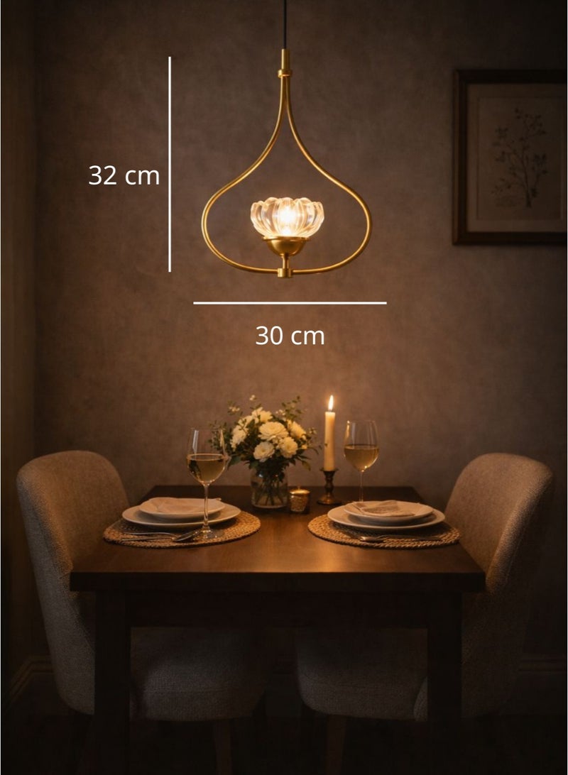 Luxury LED Pendant Light with Three Illuminations in Curved Golden Design, Measuring 32 cm Height and 30 cm Width for Dining Spaces - Image 5