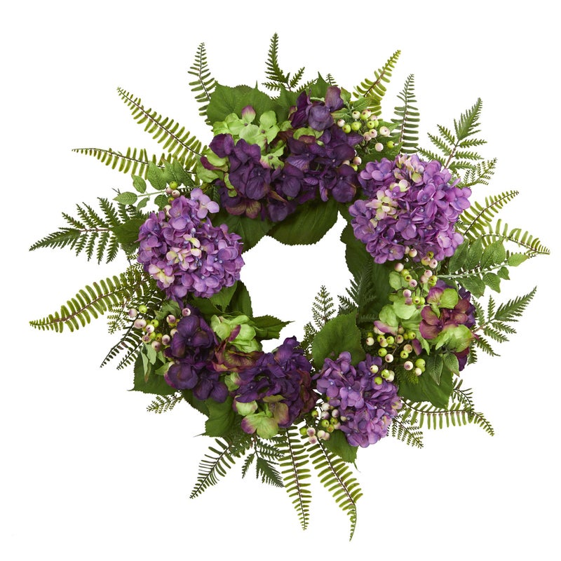 Nearly Natural 24in. Artificial Hydrangea Berry Wreath - Image 1