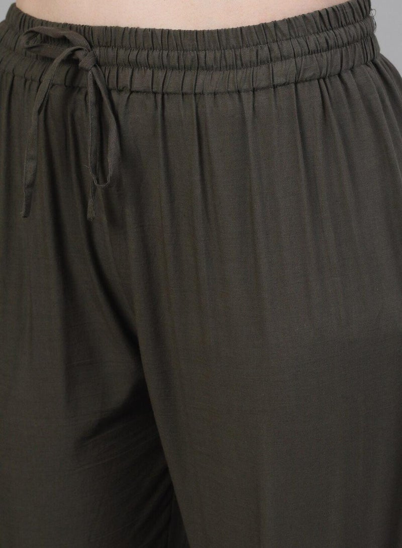 ISHIN Women Olive Green Self Design Kurta with Trousers Dupatta - Image 3
