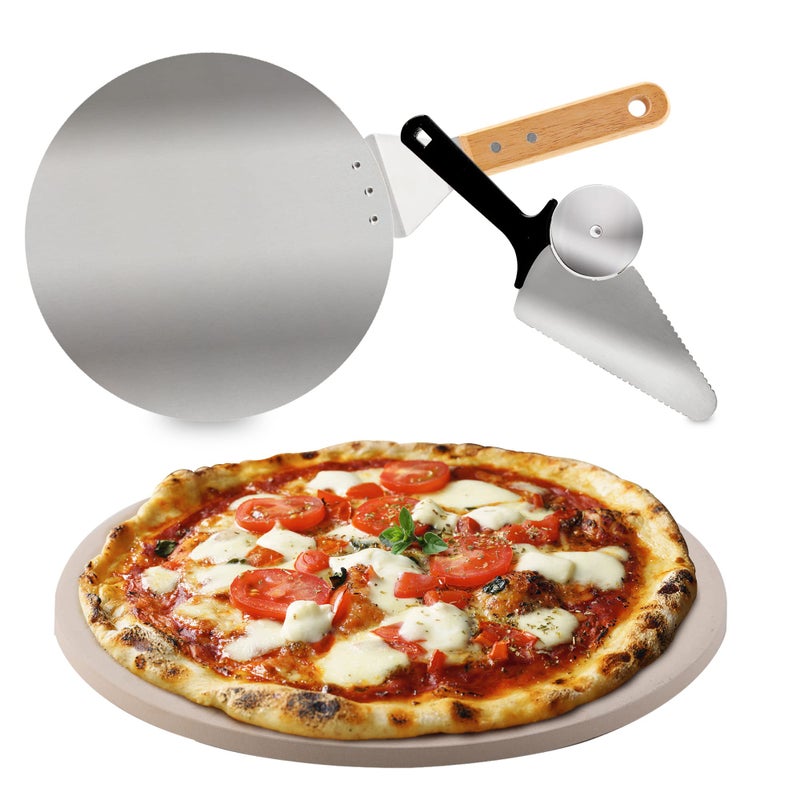 Nuwave Brick OvenStyle 3pc Pizza Kit115 Cordierite Pizza Stone10 SS Pizza Peel SS Pizza CutterServer For Indoor Electric Ovens Outdoor Gas Wood Fire Grills BBQ Grilling NuWave Bravo XL