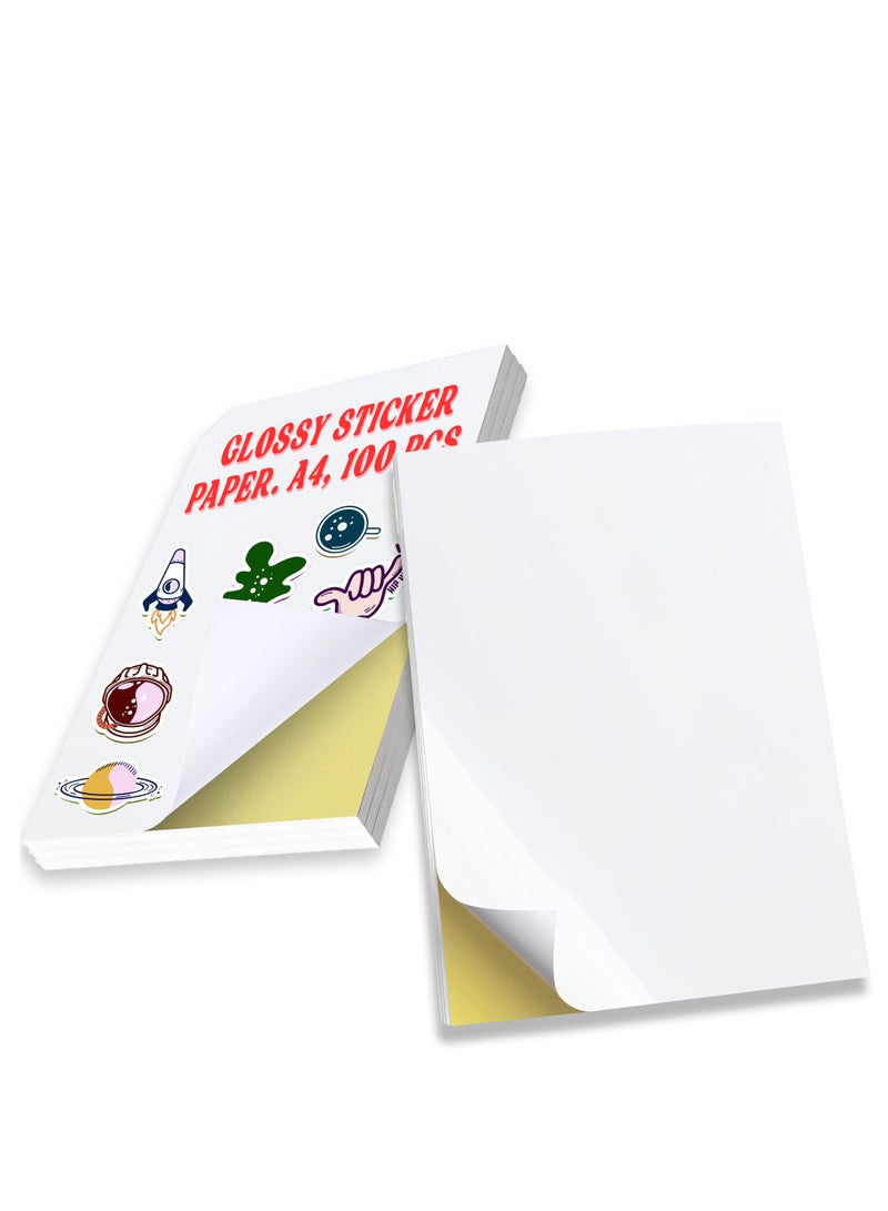 HYFY A4 Sticker Paper 100 sheets Glossy Shipping Labels Self-Adhesive Glossy Paper, White Printer Paper, Double Layer for Inkjet/Laser Printer for Mailing Address, DIY & Barcodes - Image 1