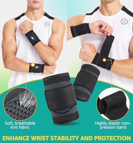 HiRui Wrist Brace/Wraps Wrist Compression Strap and Support for Work Fitness Weightlifting Sprains Tendonitis, Carpal Tunnel Arthritis, Pain Relief, Adjustable Wristbands 2 PACK (Black, M) - Image 2