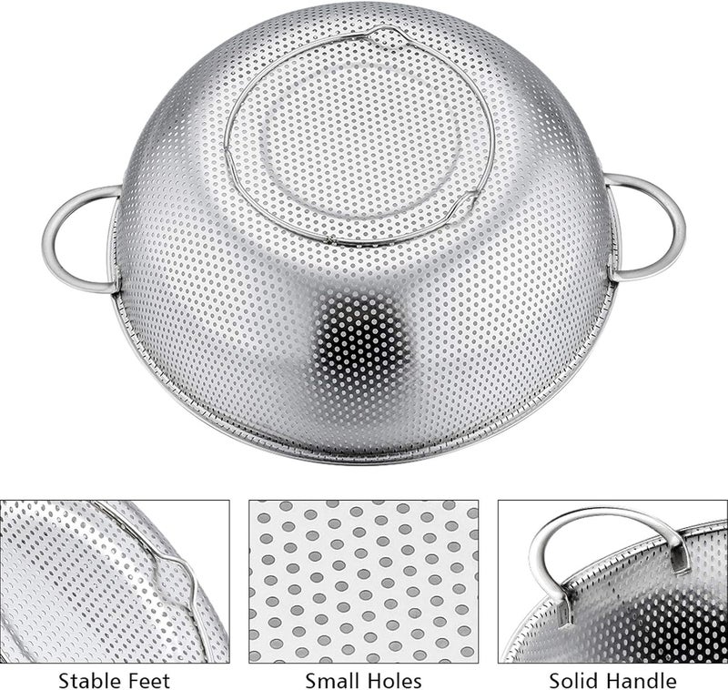 P&P CHEF Colander Set of 3, Stainless Steel Micro-Perforated Colanders Strainers for Draining Rinsing Washing, Ideal for Pasta Vegetables Fruits, Heavy Duty & Dishwasher Safe - 1/3/5 Quart - Image 3