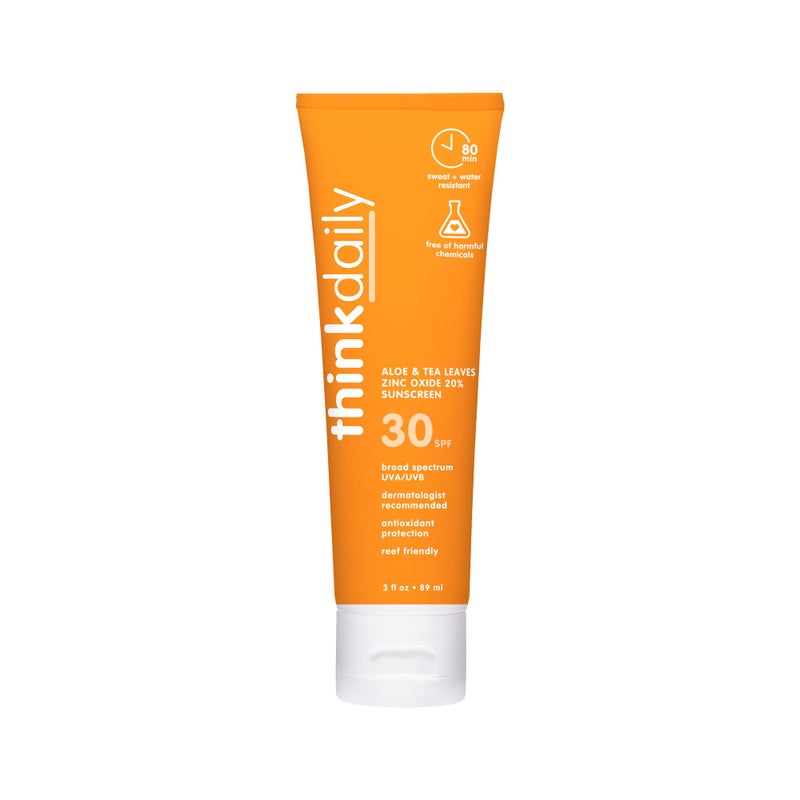 Thinkdaily SPF 30 Mineral Sunscreen with Aloe & Tea Leave, 3 Fl Oz - Safe, Natural, Water Resistant, Broad Spectrum UVA/UVB Zinc Oxide Sun Screen for Sun Protection â€“ Reef Safe Sunscreen - Image 1