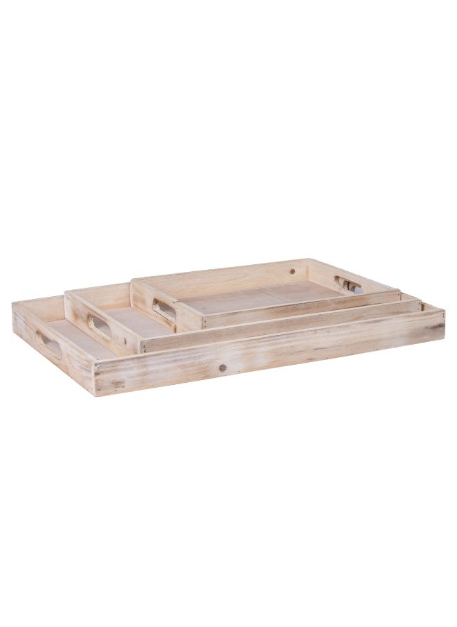 Gulf Flowers Set of 3 Wooden Trays - Sizes: 46x30xH4, 38x26xH4, 28x22xH4cm - Decorative & Functional 