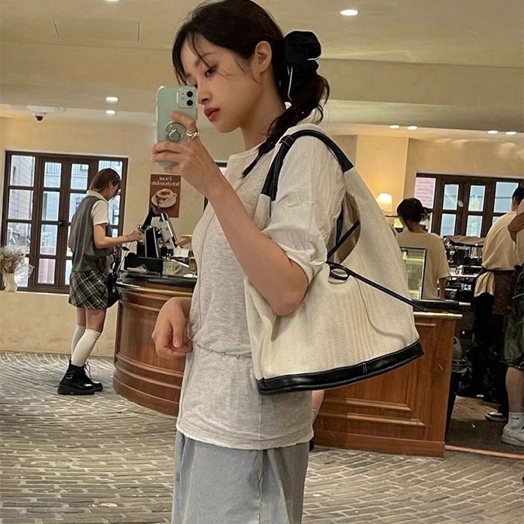 Women's Retro Patchwork Large Capacity Shoulder Bag Tote Handbag - Image 3