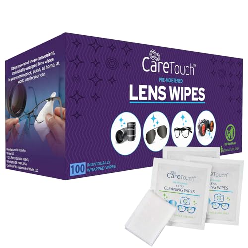 Care Touch Lens Wipes for Eyeglasses- 100 Count Individually Wrapped Pre- Moistened Wipes, 5 x 6 Inch- Camera Lens, Sunglasses and Glasses Cleaner,- Gentle and Portable for Cleaning of Optical Devices - Image 1