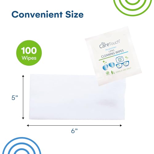 Care Touch Lens Wipes for Eyeglasses- 100 Count Individually Wrapped Pre- Moistened Wipes, 5 x 6 Inch- Camera Lens, Sunglasses and Glasses Cleaner,- Gentle and Portable for Cleaning of Optical Devices - Image 3
