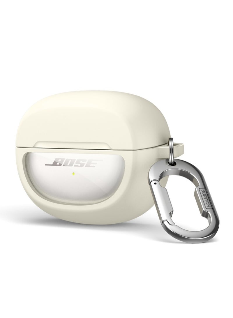 Slim and Stylish Transparent Hard PC Shockproof TPU Case Cover with Carabiner for Bose Ultra Open Earbuds 2024, White - Image 1