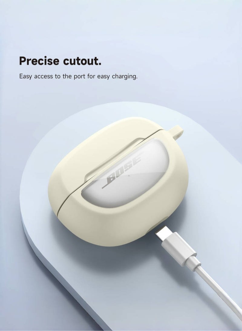 Slim and Stylish Transparent Hard PC Shockproof TPU Case Cover with Carabiner for Bose Ultra Open Earbuds 2024, White - Image 5