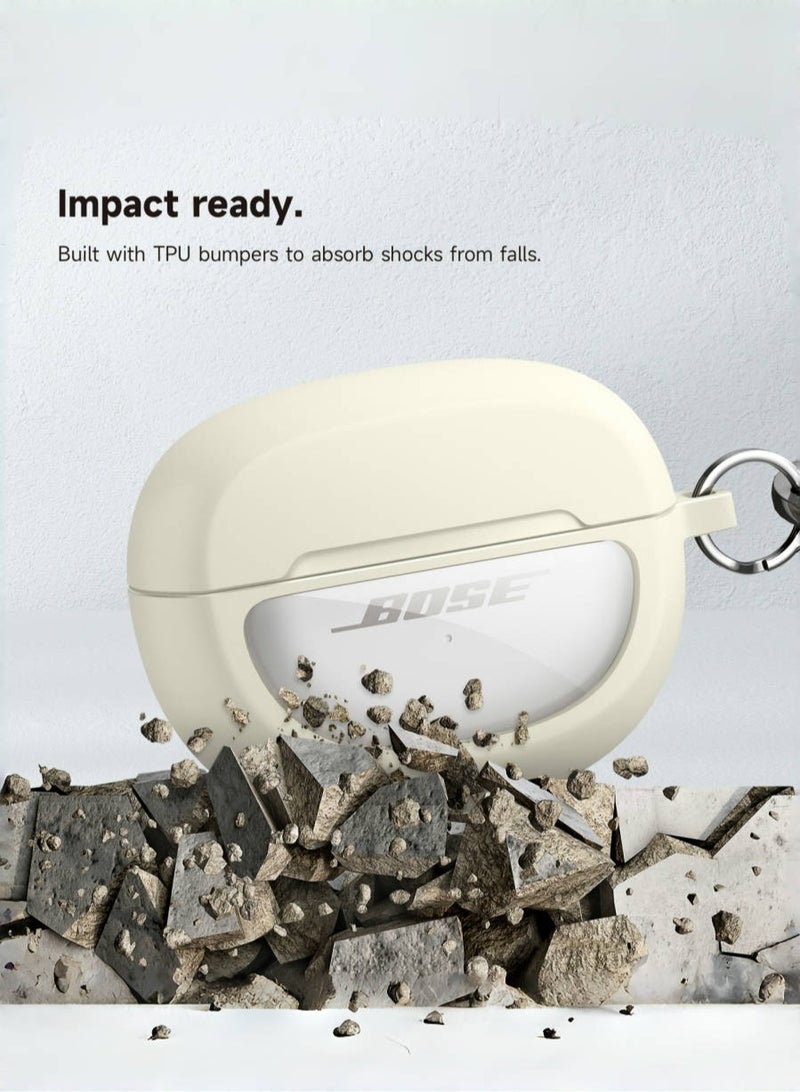 Slim and Stylish Transparent Hard PC Shockproof TPU Case Cover with Carabiner for Bose Ultra Open Earbuds 2024, White - Image 3