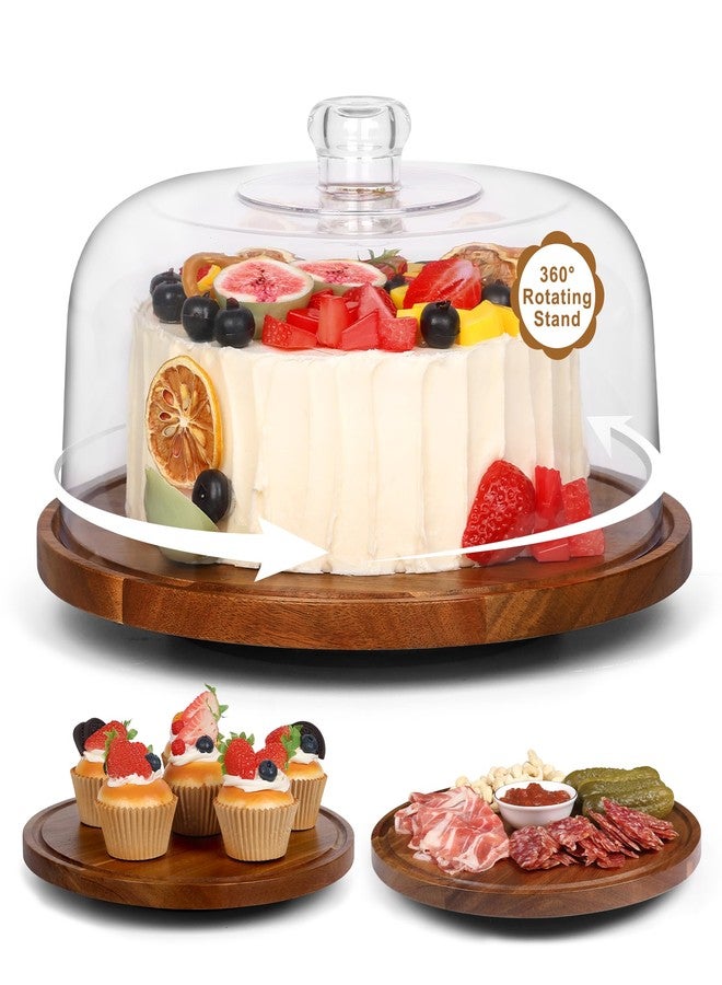 Bellsal Cake Stand with Dome Lid, 12in Acacia Wood Cake Plate with Cover, Wooden Cake Display Stand with Acrylic Dome, Cake Decorating for Baking Gifts, Birthday Kitchen Party, Weddings - Image 1
