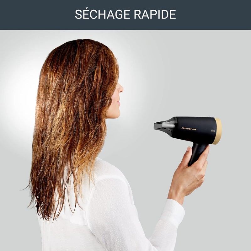 Rowenta CV1811 Express Style Hair Dryer, 1900 Efficient, 2 Settings, Ion Technology, Powerful Cold Air Knob, 1.8 m Power Cord, Compact and Ultralight Design, Black/Gold - Image 3